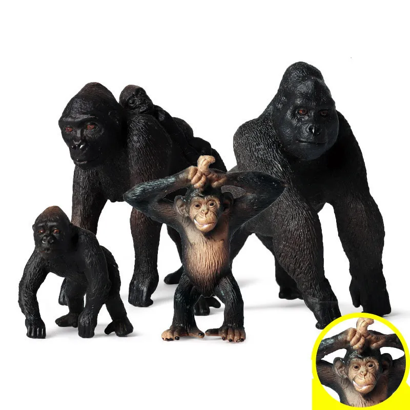 4Pcs/set Simulation Wild Animals Model Chimpanzee Gorilla Action Figures Children Educational Collection Toy Figurine Decor Gift