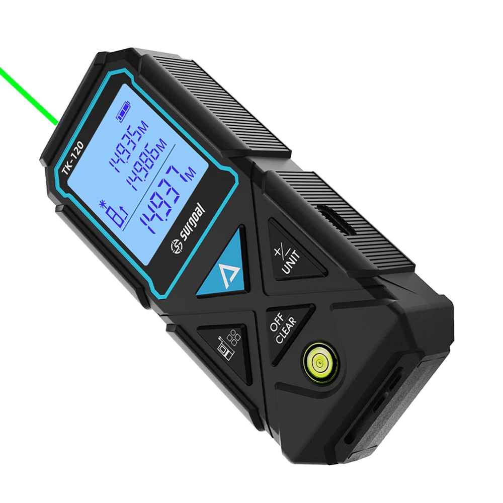 Type-C Rechargeable Bubble Level Green Long Laser Distance Meter 120m Laser Rangefinder Tape