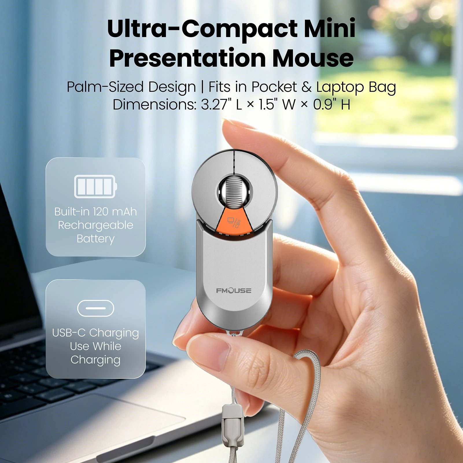 3 in 1 Mini Wireless Mouse PPT Presentation Clicker Built-in TF Card Reader Tri-Mode Bluetooth 2.4G Laser Pointer for Laptop Mac