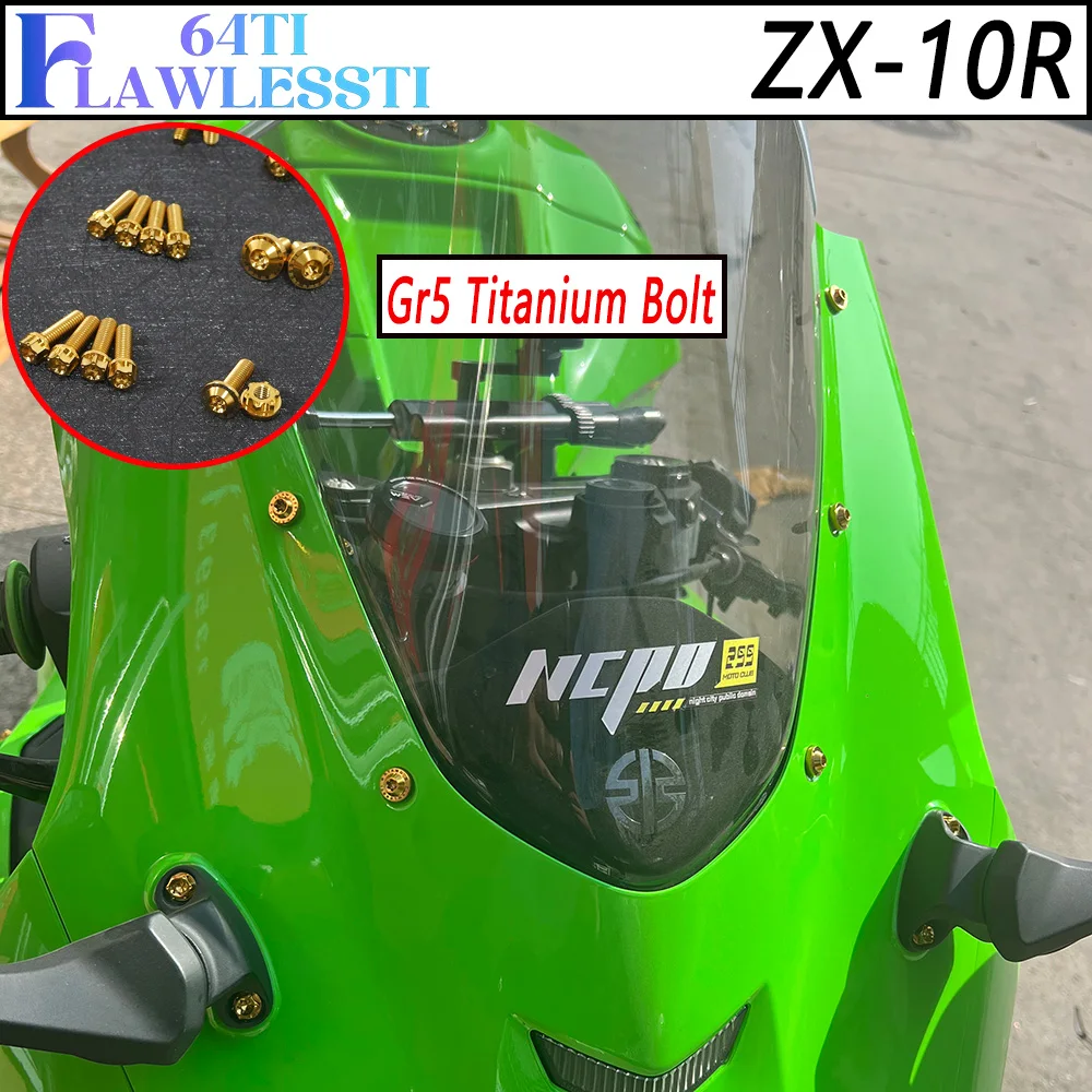 FLAWLESSTI Gr5 Titanium Bolt  Windshield Handle Bar Brake Caliper Disc Fork Fender Switch Bodycover Bolt For Kawasaki ZX-10R