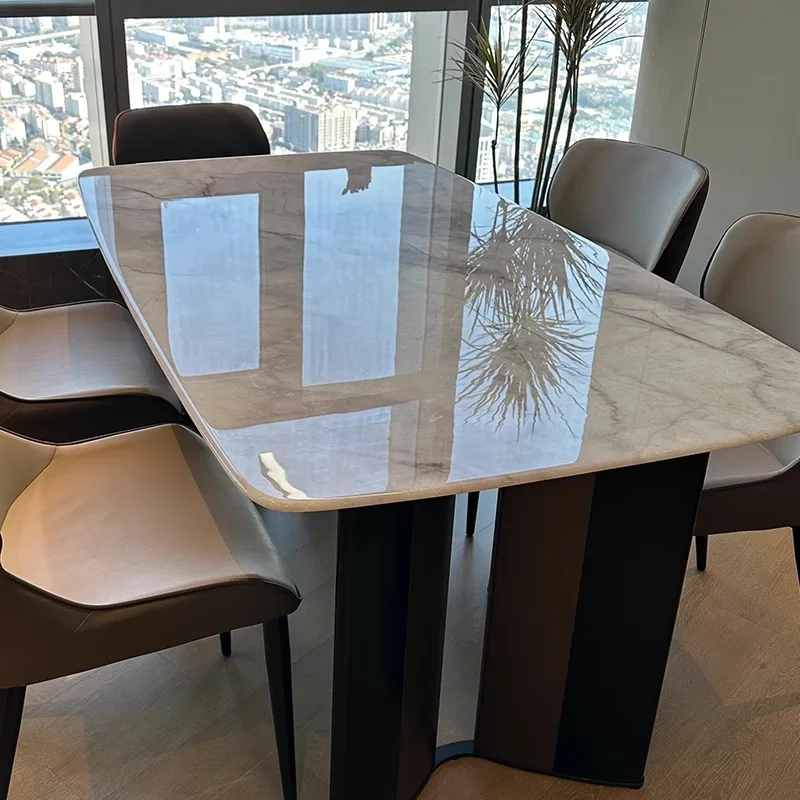 Light luxury marble dining table and chair combination high-end rectangular