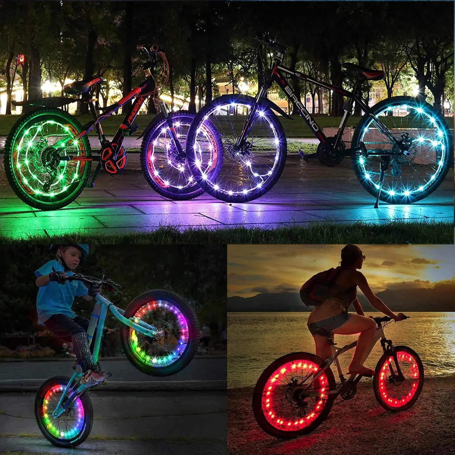 LED Bike Wheel Light, Night Cycling, IP65 Waterproof, 3 Lighting Modes, Universal Fit, Riding-Safe, Battery-Powered
