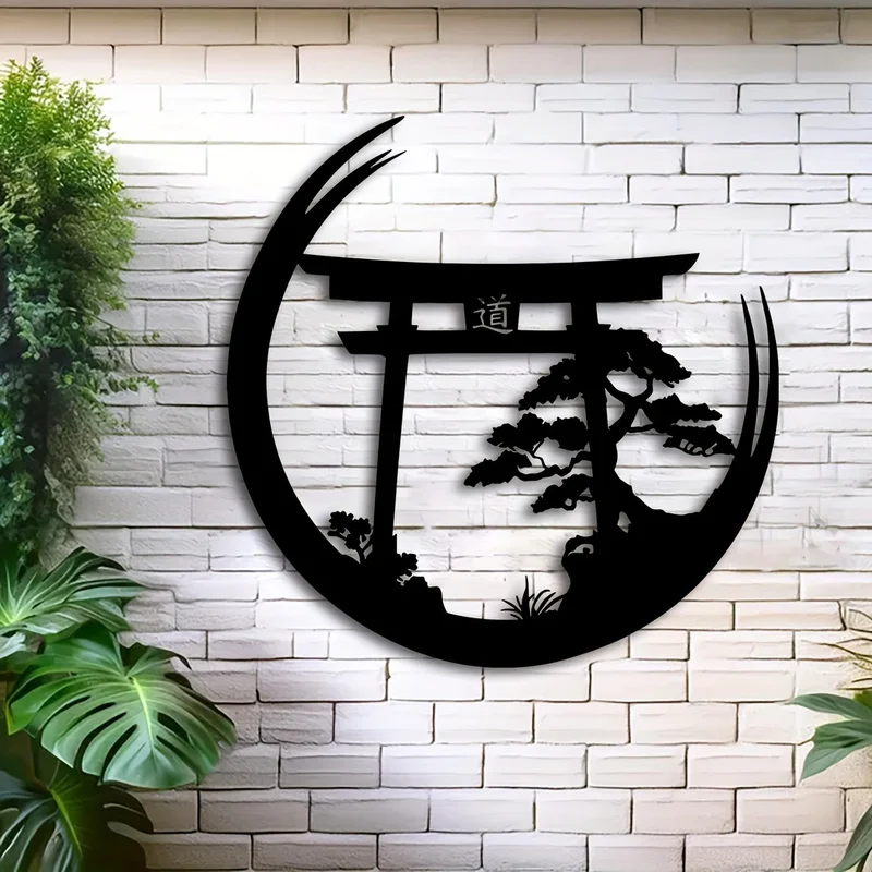 Metal Wall Art Sculpture，Japanese-style bonsai and torii - Decorative Art Design 1pc