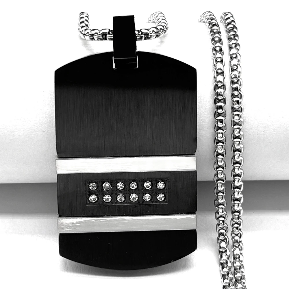 

Hiphop Black Dog Tag Pendant Necklace For Men Women Stainless Steel Link Chains Male Punk Charm Chain Gothic Jewelry Accessory