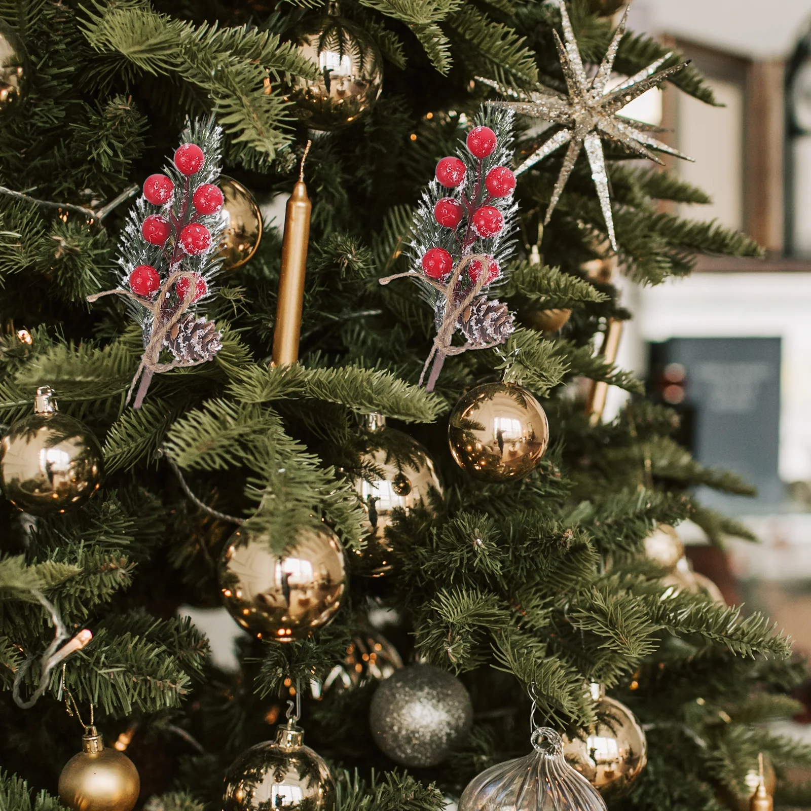 

6Pcs Artificial Flower Branches with Red Berries for Christmas Decorations Picks Pine Stem Simulation Plant Ornament Desktop