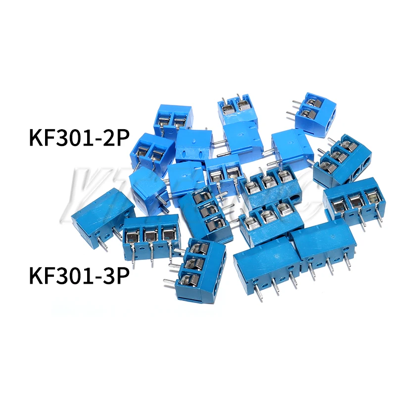 10Pcs KF301-2P KF301-3P 5mm PCB Screw Terminal Block KF301 2 Pin 3 Pin Wire Connector Straight Needle Blue