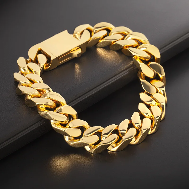

Punk Style Titanium Steel Polished Cuban Chain Bracelet for Men Domineering 7-14mm Motorcycle Fashion Accessory Made in China
