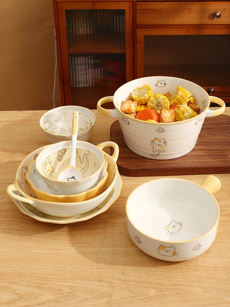 

Cute Bowl with Handle round Cerc Di Cartoon Pattern Soft Cute Healing Sle Salad Bowl for Everyone from Chaoou