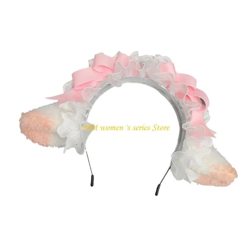 Q39C زينة شعر أذن الحيوان القطيفة للنساء إكسسوارات الموضة