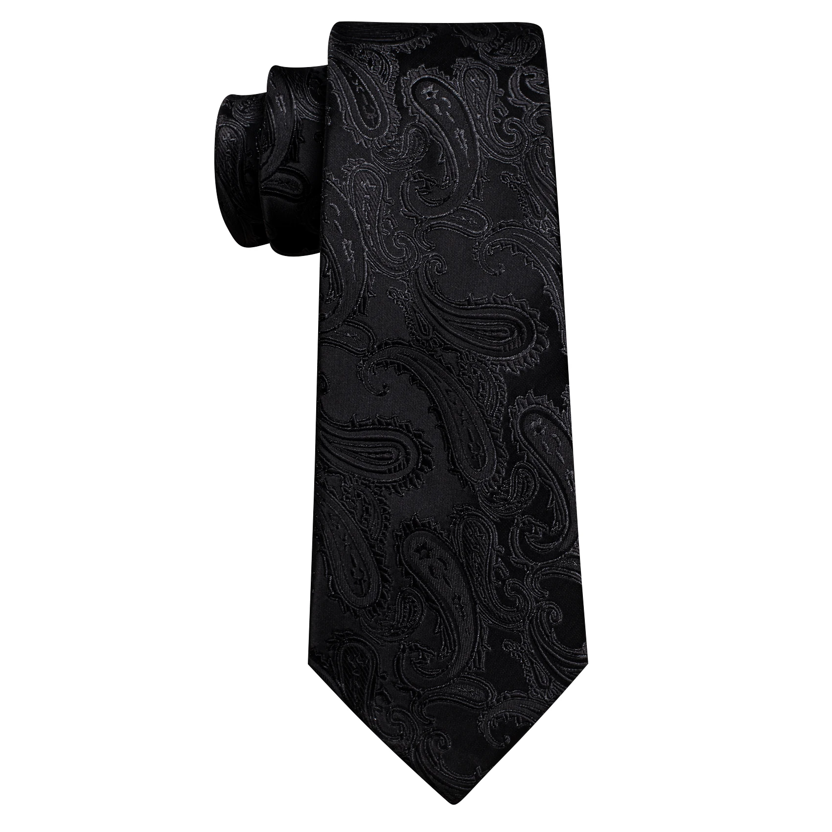 Business-Krawatten in Schwarz für Herren, klassisch, einfarbig, hochwertig, gewebtes Einstecktuch, Manschettenknöpfe, Sets für Partys, formell, Designer Barry. Seide Wang – Detail 7