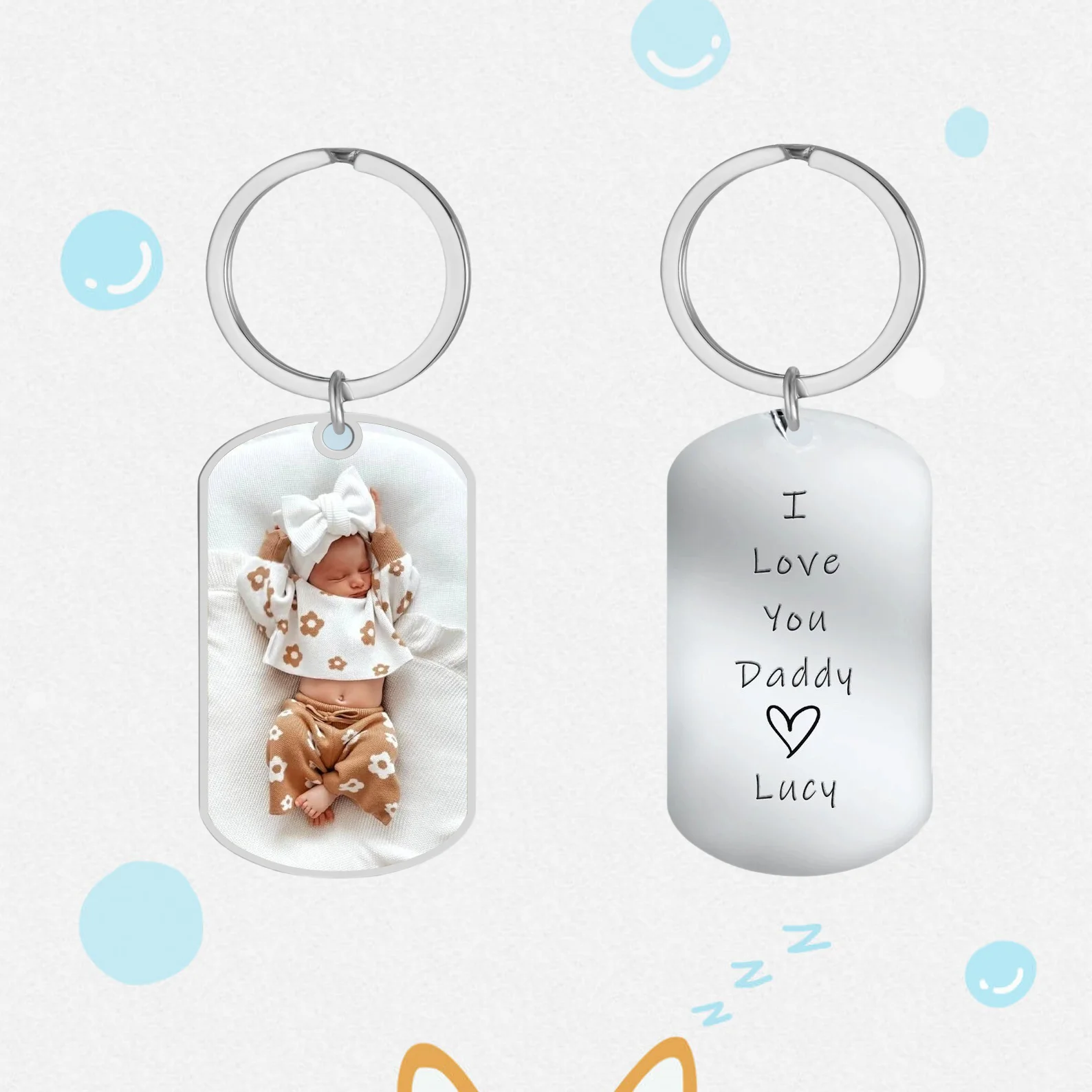 

I Love You Daddy Keychain Custom Kids Picture Keychain for Dad Picture Keychain Personalized Keychain Photo Gifts For Men