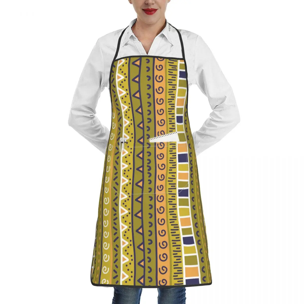 Kitchen Apron Ancient Tribal Ethnic Chef Work Apron Restaurant Bar Shop Cafes Beauty Nails Studios Uniform