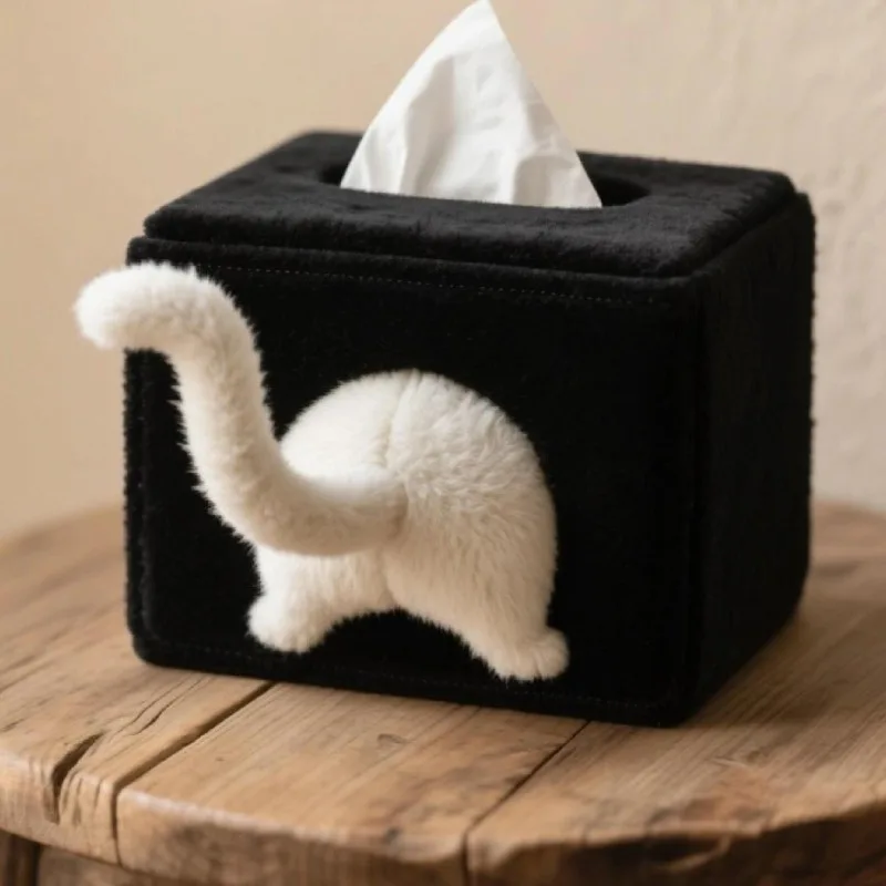 

New Style Cute Plush Cat Tissue Box for Living Room Desktop Tissue Storage Creative Doll Organizer Home Storage