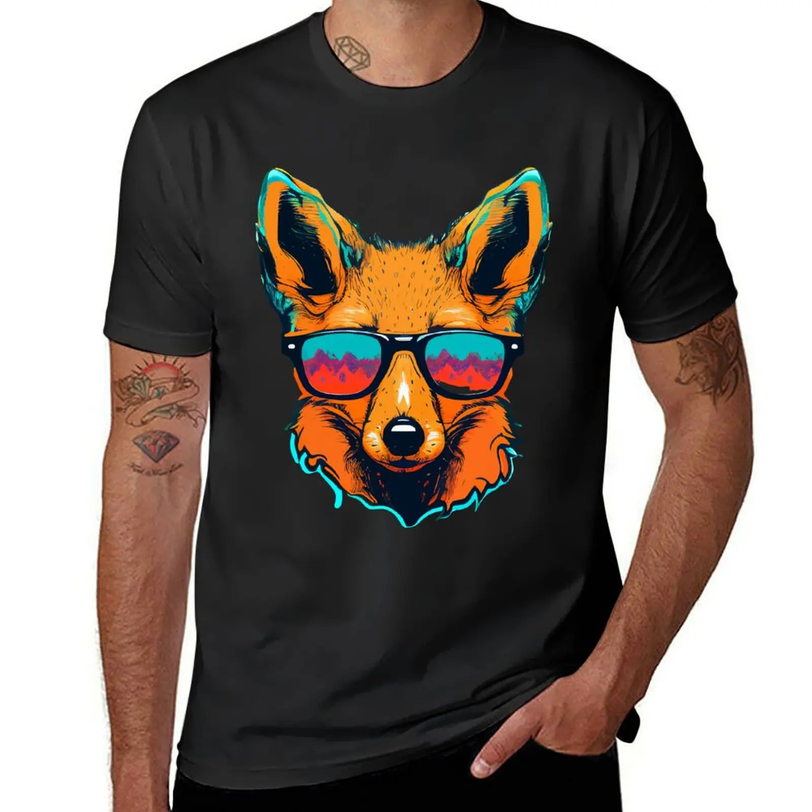 Sunglasses-wearing Fox in Vibrant Colors T-Shirt for a boy tees vintage t shirts for men