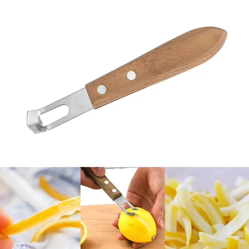 1Pc Stainless Steel Lemon Peeler Corrosion-resistant Fruit Peeler Eco-friendly Rust-proof Wood Handle Kitchen Tool Paring Knife