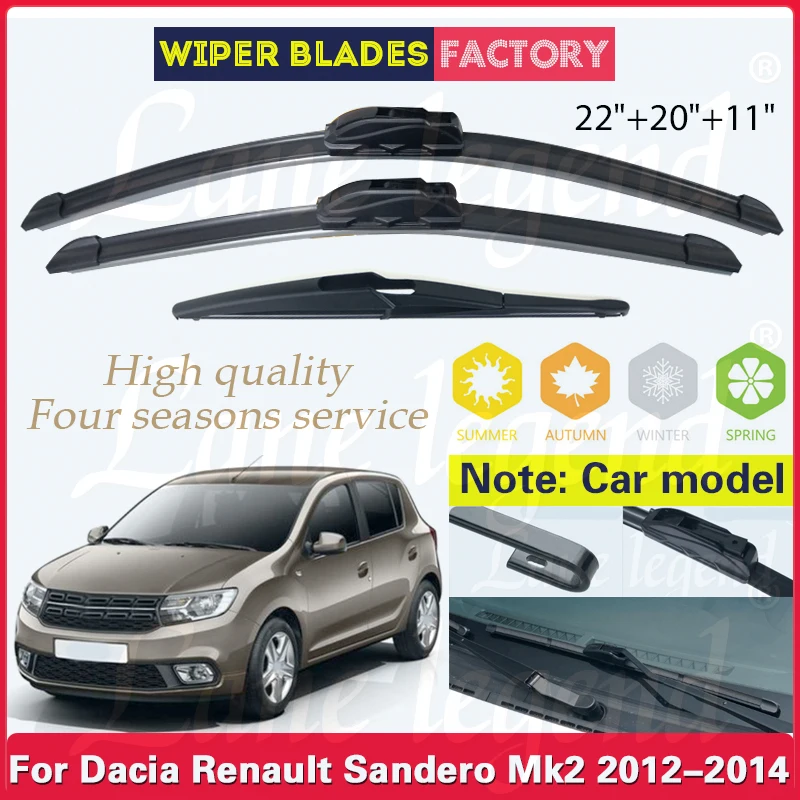 

For Dacia Renault Sandero MK2 2012 - 2014 Wiper Front Rear Wiper Blades Windshield Windscreen Window 22"20"11" Car Accessories