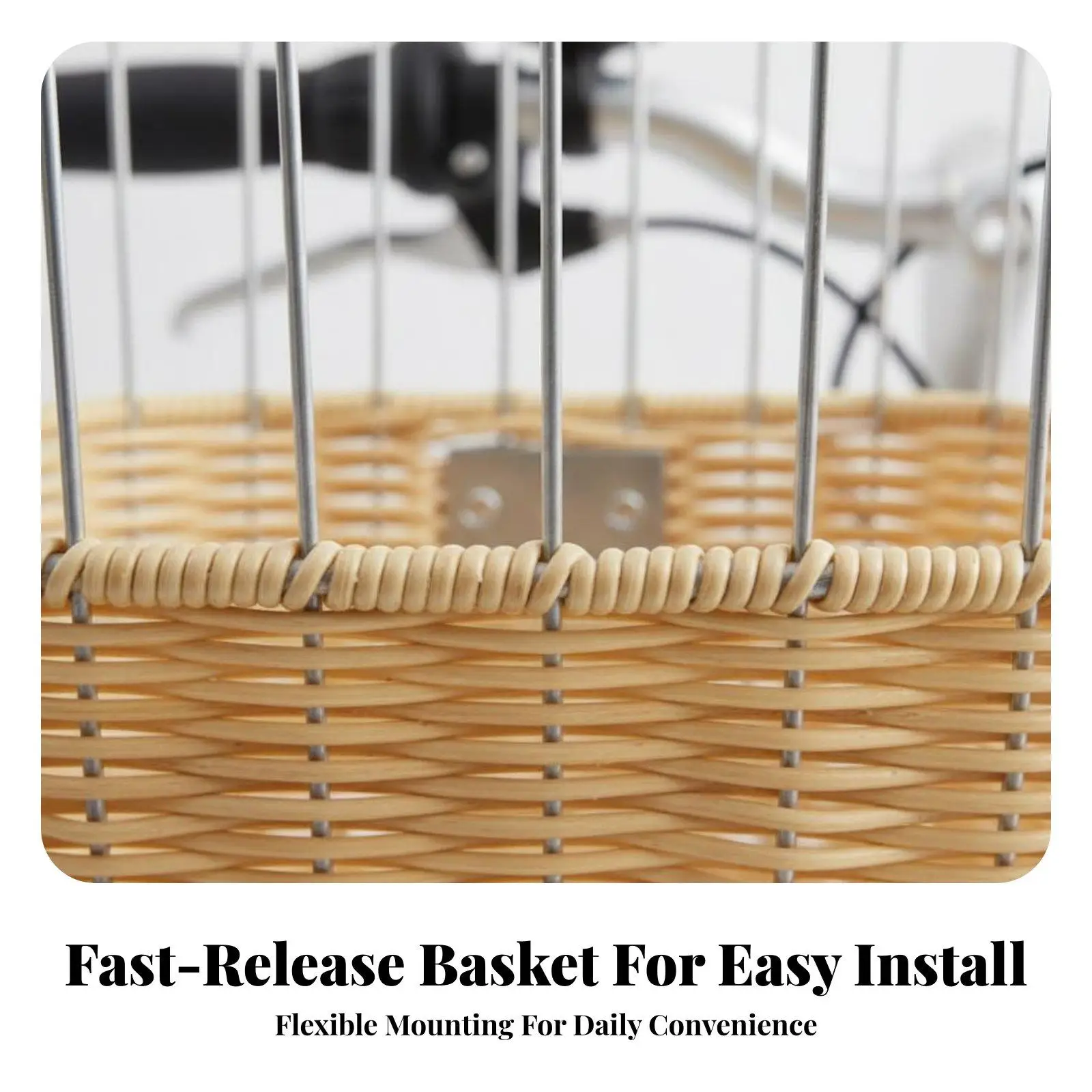 Folding Bike Basket Quick Release Design Woven Front Bike Basket Large Capacity