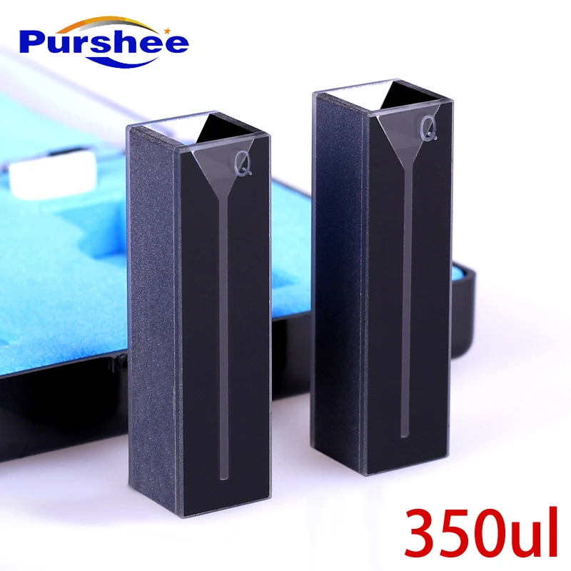 2PCS 350ul  Micro JGS1 Quartz Cuvette Cell With Black Walls And Lid 1mm Inside Width