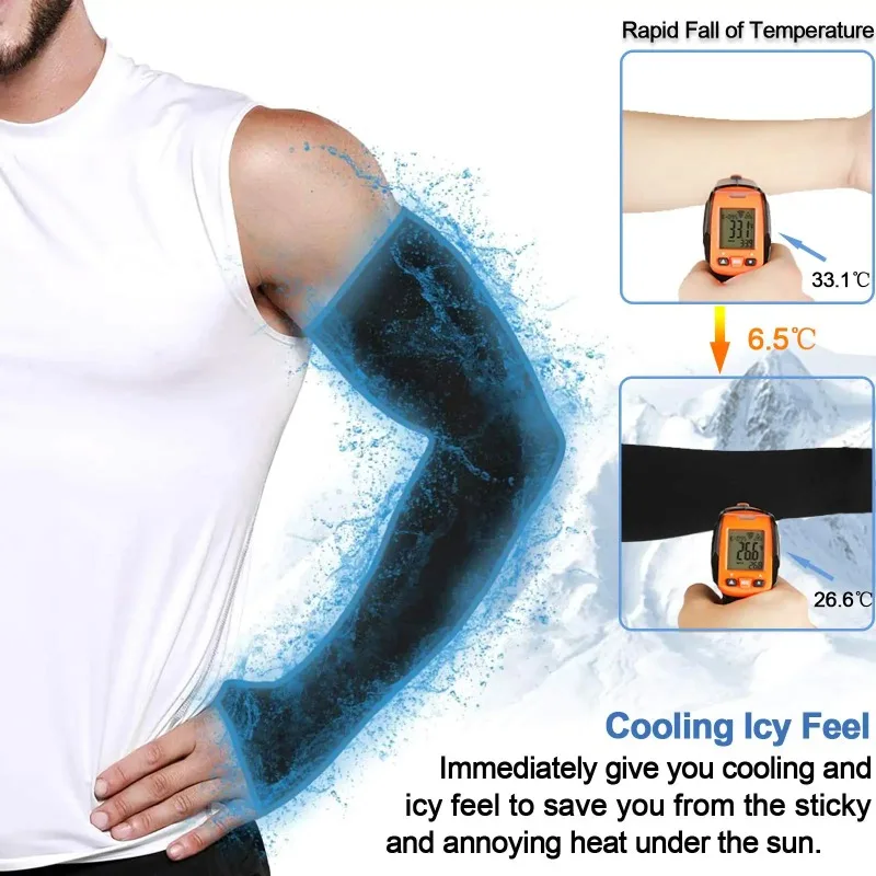 1Pair UV Protection Cooling Arm Sleeves, Women Men Summer Outdoor Sunblock Arm Cover with Thumb Hole