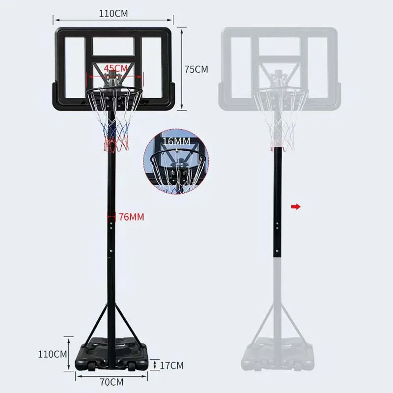 야외 이동식 휴대용 농구대 (PE 백보드 포함) 어린이/성인용 맞춤형 실내 휴대용 농구대