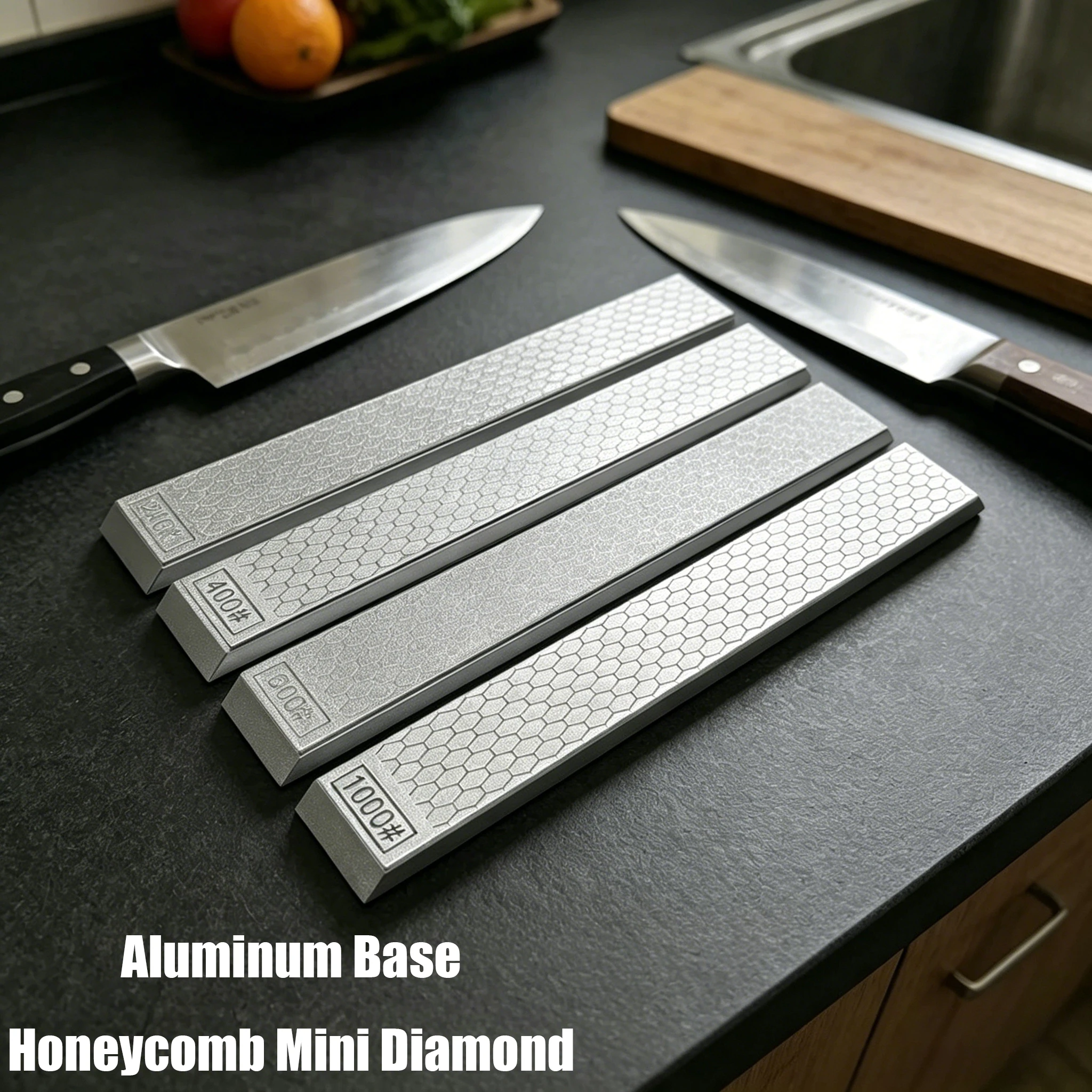 

Portable Kitchen Knife Sharpener Honeycomb Diamond Whetstone Set with Aluminum Base for Home And Outdoor Use