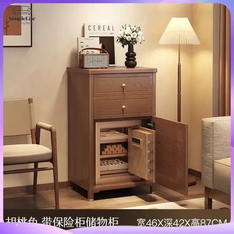 Solid Wood Living Room Cabinet with Hidden Drawer Safe Password Fingerprint Lock Storage Chest for Bedroom Home Office
