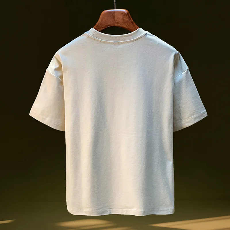 Summer short sleeved T-shirt for men 2025, simple embroidery, loose, casual, elastic