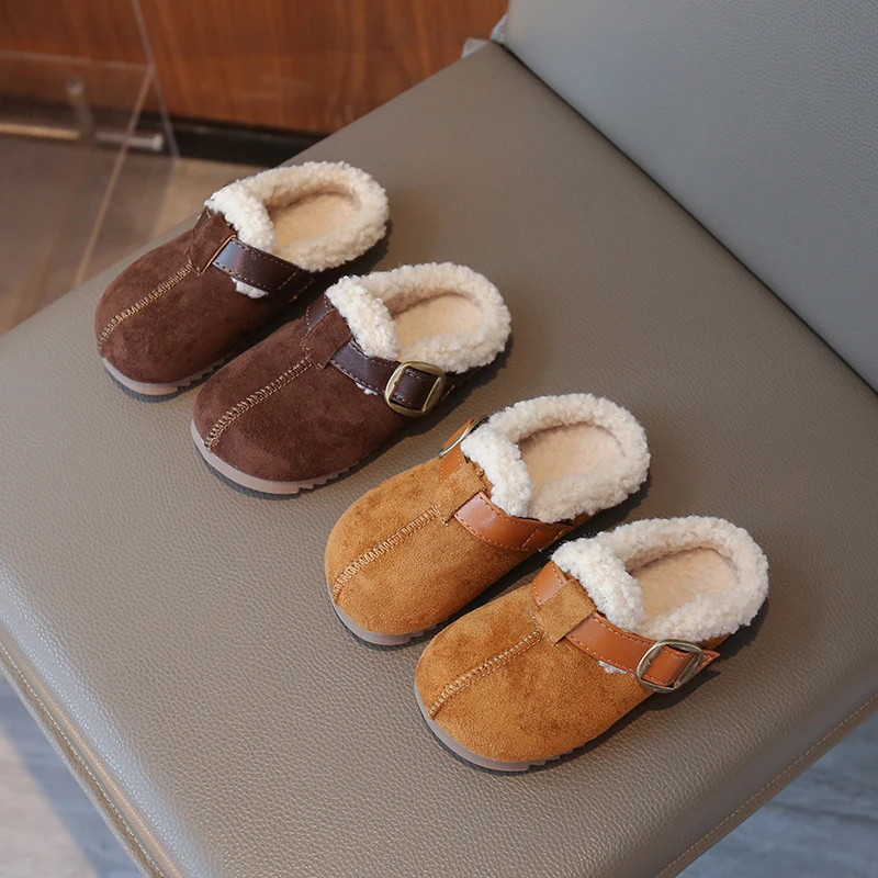 

2025 New Winter Warm Baby Plush Slippers Outdoor Anti-Cold Toddler Thick Fleece Kids Anti-Slip Infant Soft Soled Slippers