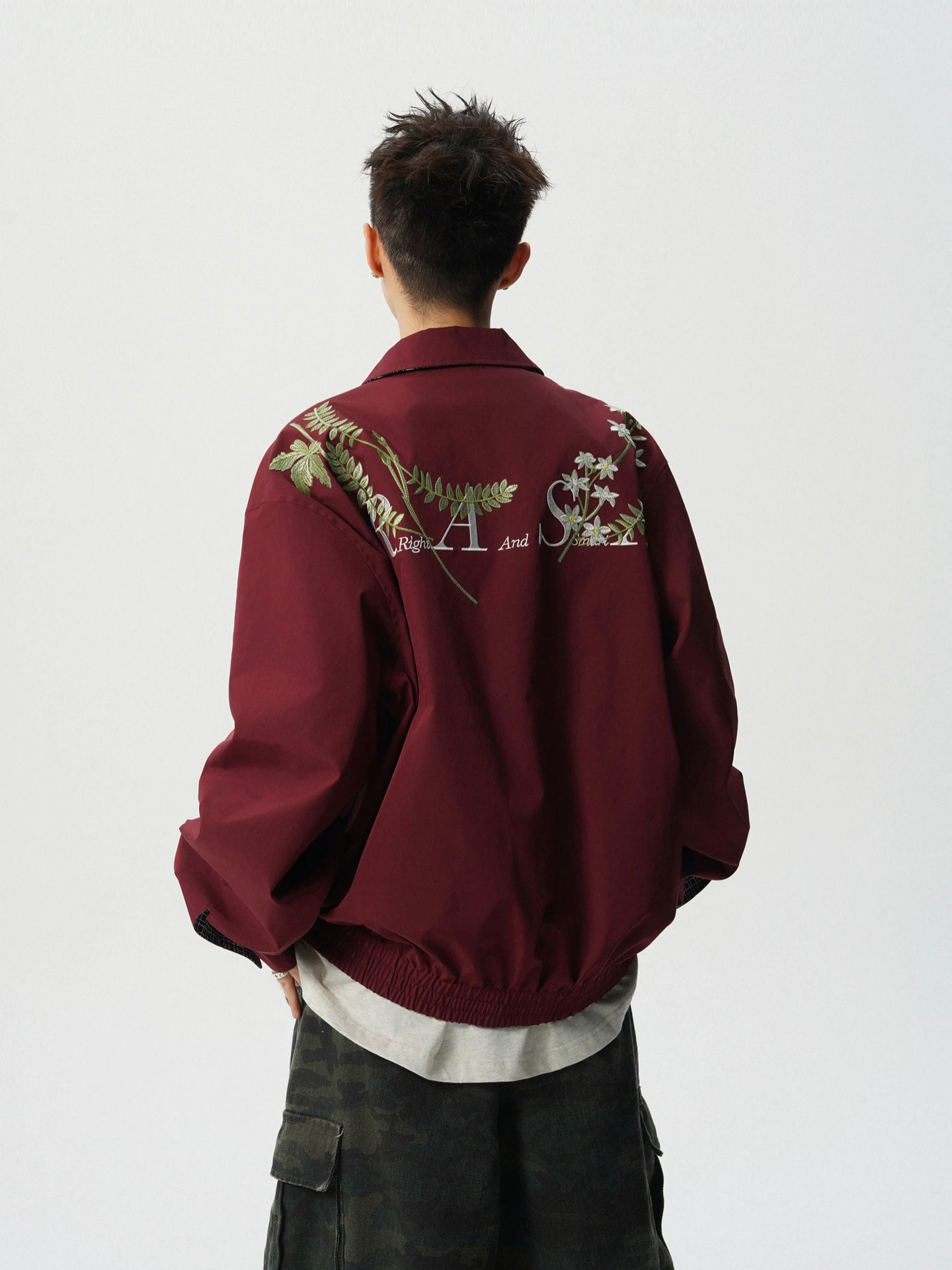 American Fashion Trendy Cool Youth Mens Bomber Jacket Heavy Industry Flower Embroidery Zipper Loose Casual Short Coat Men's Top