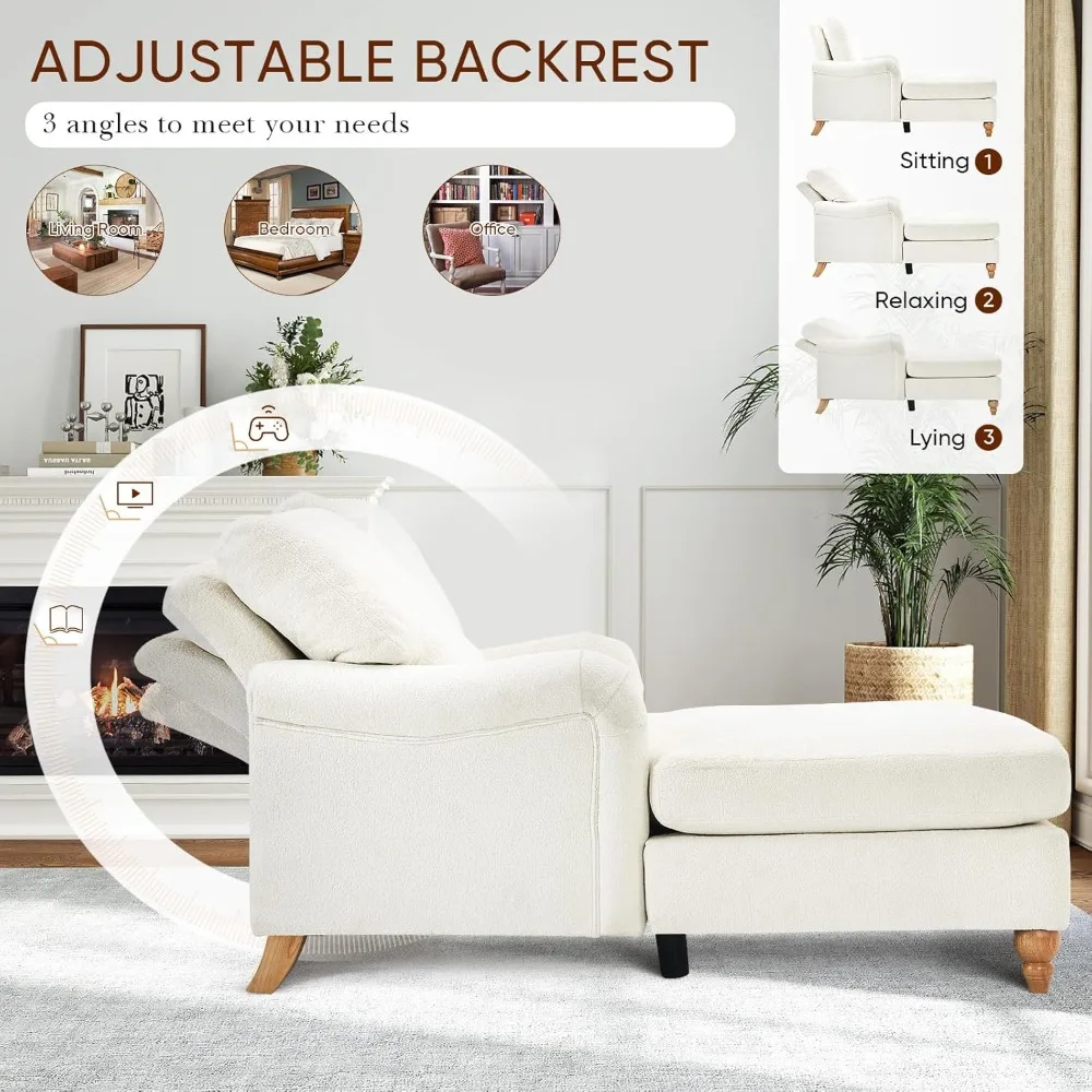 Adjustable Backrest Modern Upholstered Chenille Sofa Recliner Sleeper Chair Bed Rolled Arm Leisure Furniture