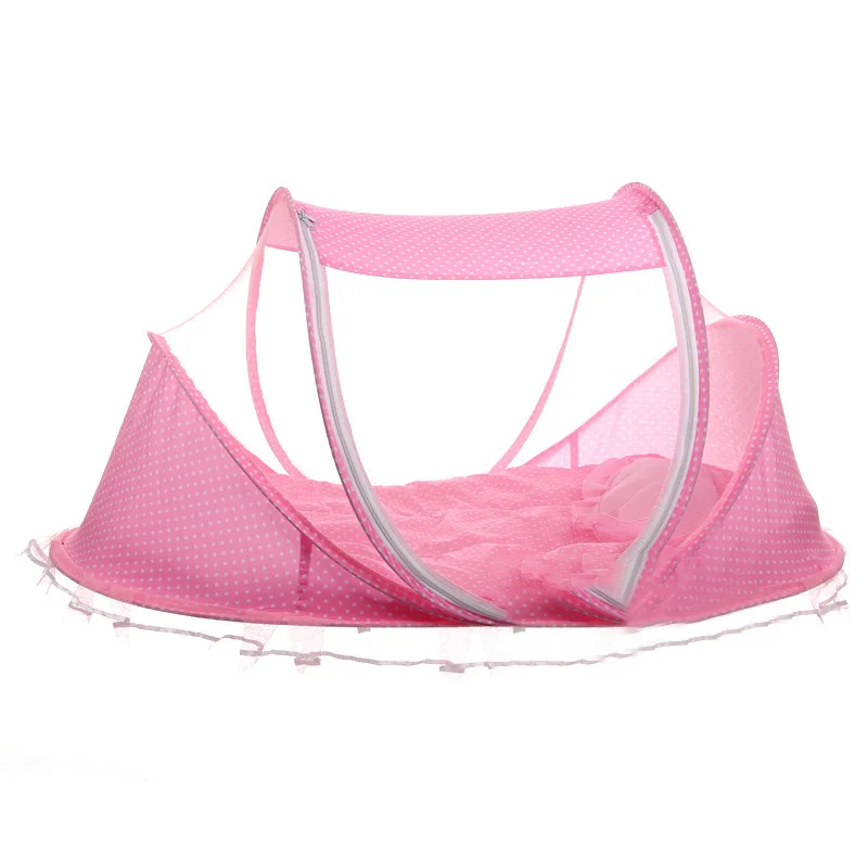 Cute Baby Mosquito Net Portable Folding Type Comfortable Infant Pad with Sealed Mosquito Net Baby Bedding With Pillow