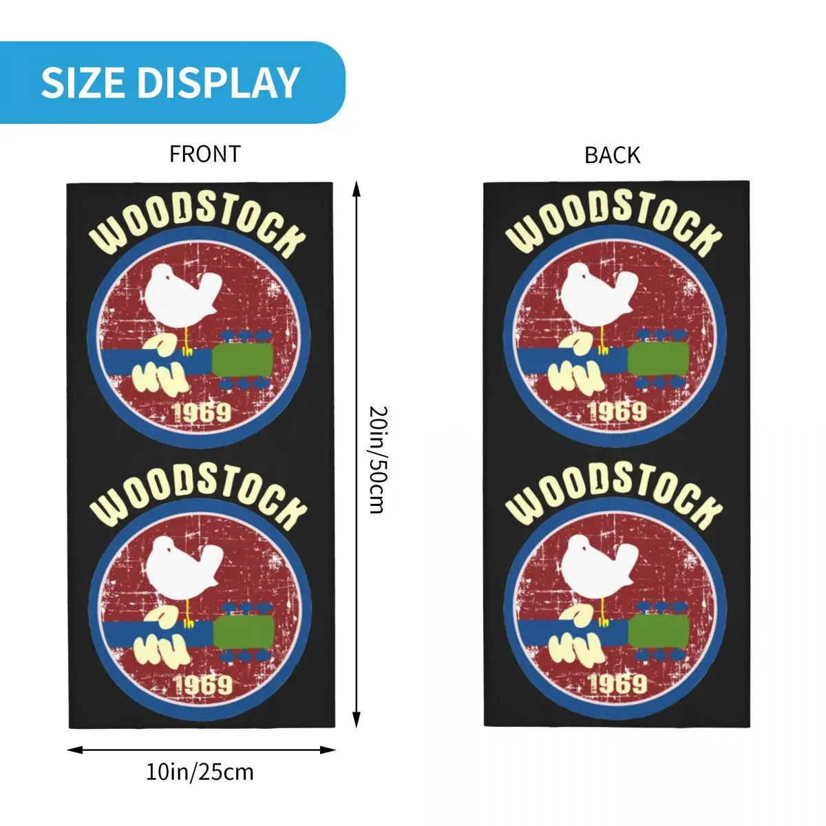 WS Woodstock-Bandana para hombre y mujer, pasamontañas con estampado, bufanda cálida para senderismo, lavable, 1969