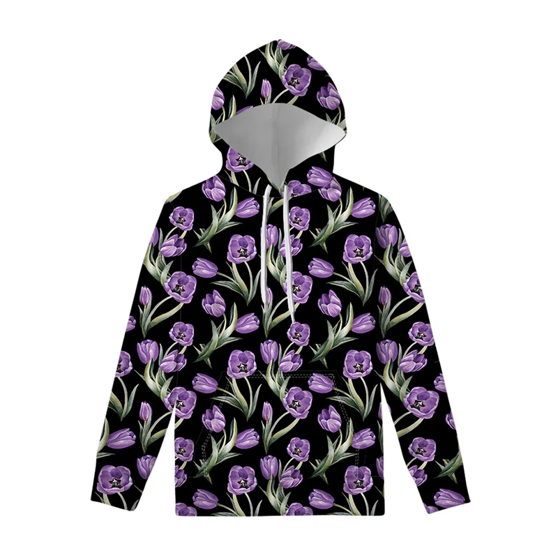 Autumn 3d Colorful Tulip Graphic Long Sleeve Print Hoodie Fashion New In Hoodies For Men Pullovers Oversized Men's Clothing 2024