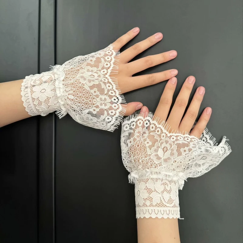 DIY Detachable Lace Hollow Out Short Fake Sleeve Mesh Decorative Elastic Wristband Removable Extension Horn Cuff