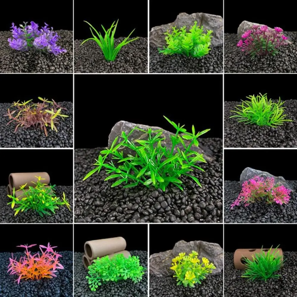 Plastic Artificial Aquarium Plant Low Grass Mini Simulation Water Weeds Ornament Height Range 4-8cm Aquatic Plant Ornament
