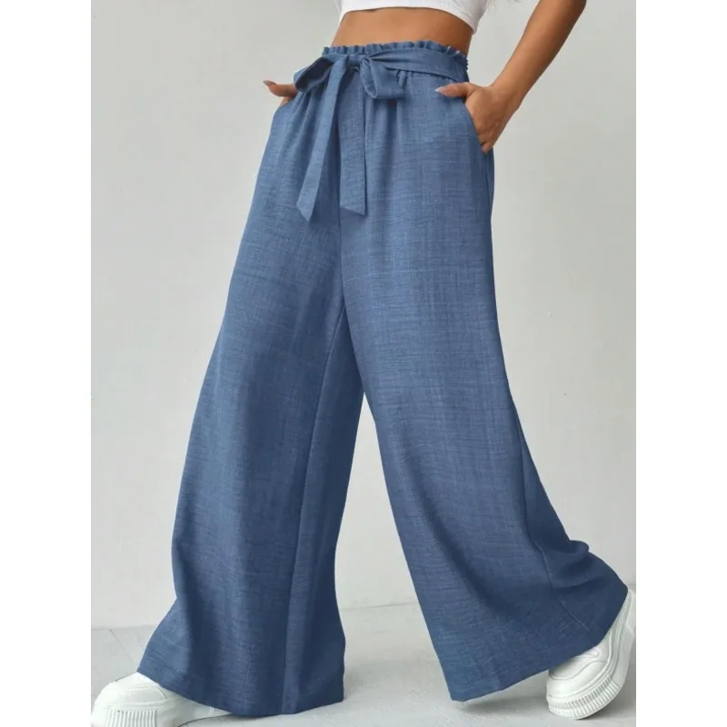 Damskie spodnie plus size 1XL-5XL, codzienne, modne, seksowne, wygodne, przewiewne, z koronkowym sznurowaniem, luźne, jednokolorowe.