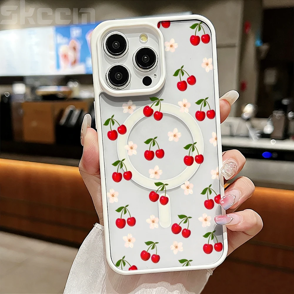 Niedliche Kirschfrucht Transparente Hülle für Magsafe iPhone 16 15 Pro Max 17 16 15 14 11 13 12 Pro Max Plus Hüllen Drahtloses Laden TPU-Cover – Detail 8