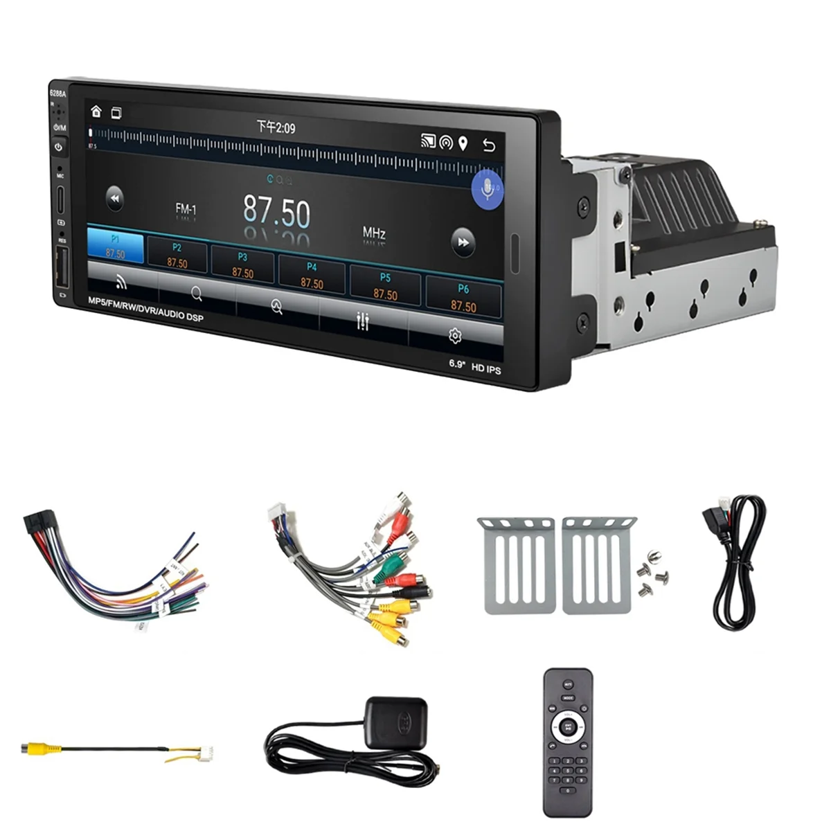 

Автомагнитола с сенсорным экраном 6,9 дюйма, 2 + 32 ГБ, Android, GPS, Wi-Fi, FM