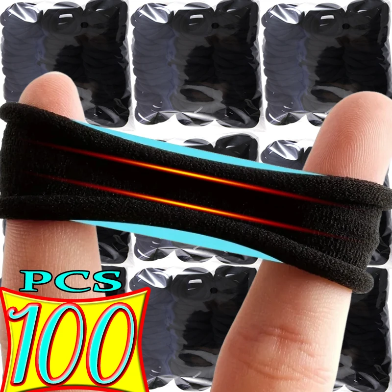 30/100PCS Elastic Seamless Towel Hair Bands Women's Head Ties Ponytail Holder Black Hairband Rubber Headwear Rope Accessories