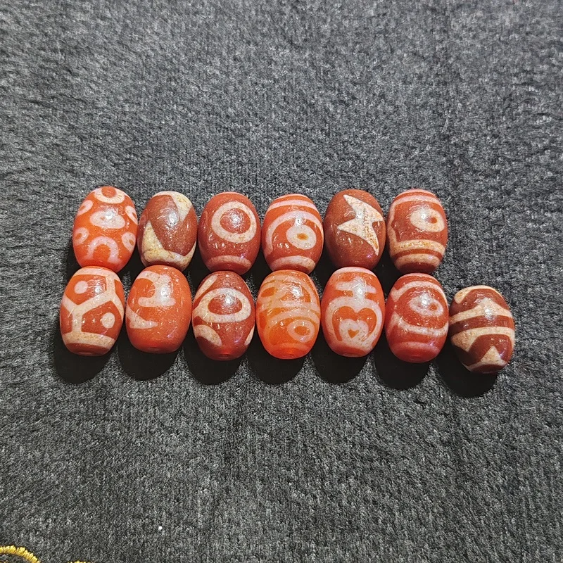 1 pcs Tibetan Totem Agate Dzi Red Meat 2 Eyes 3 Eyes Tiger Teeth Noble Celestial Bead Necklace Pendant DIY Accessories