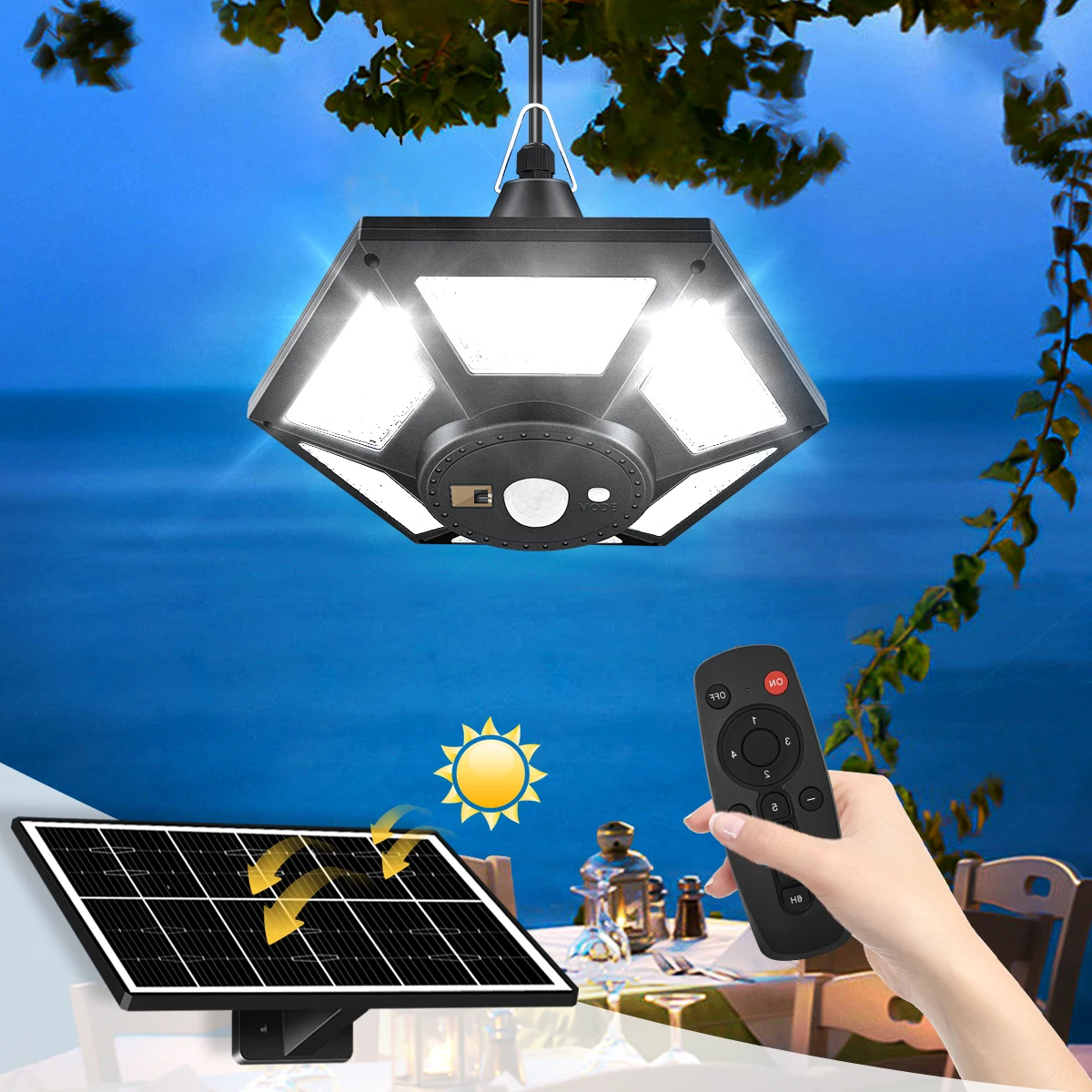 Solar Shed Light Solar Pendant Light Indoor Outdoor 180/228 LED 1000LM Solar Indoor Lights Motion Sensor with Remote Control