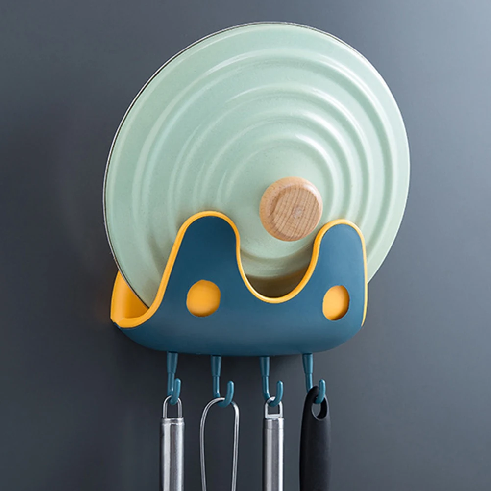 

2pcs Double Layer Pot Lid Rack Punch-Free Wall Mounted Kitchen Storage Rack For Glass Marble Metal Wooden Wall Yellow