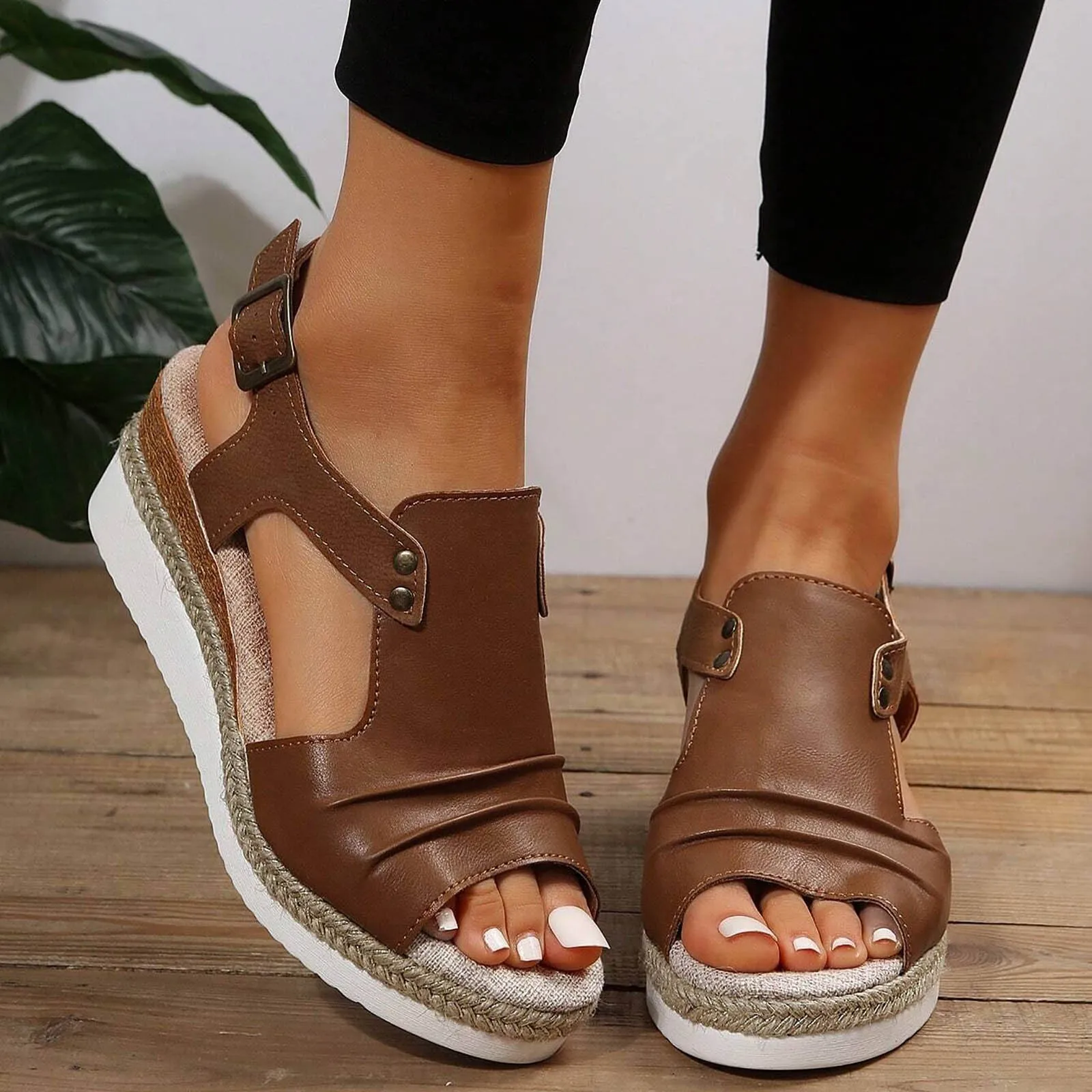 

Casual Open Toe Sling back Sandals Vacation Bohemian Shoes 2024 New Thick Bottom Fish Mouth Roman Shoes One Row Buckle Sandals