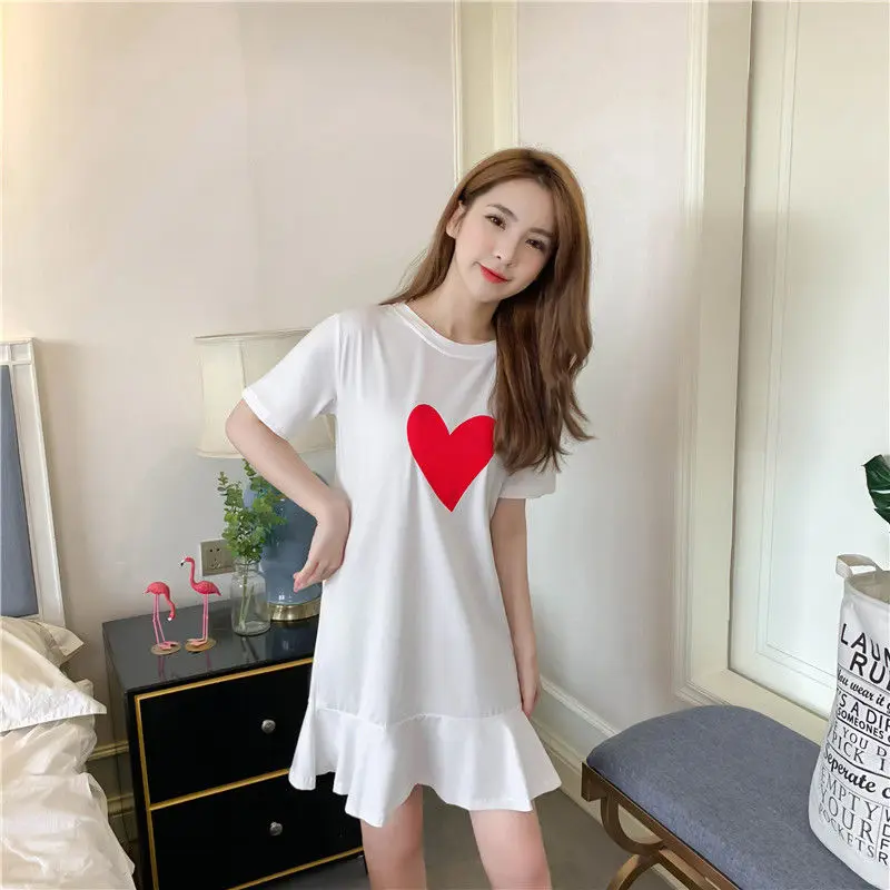 ขนาดบวกR Ufflesพิมพ์เกาหลีแขนสั้นเสื้อยืดชุดฤดูร้อนO-คอหลวมแฟชั่นMidiชุดลําลองวินเทจเสื้อผ้าผู้หญิง