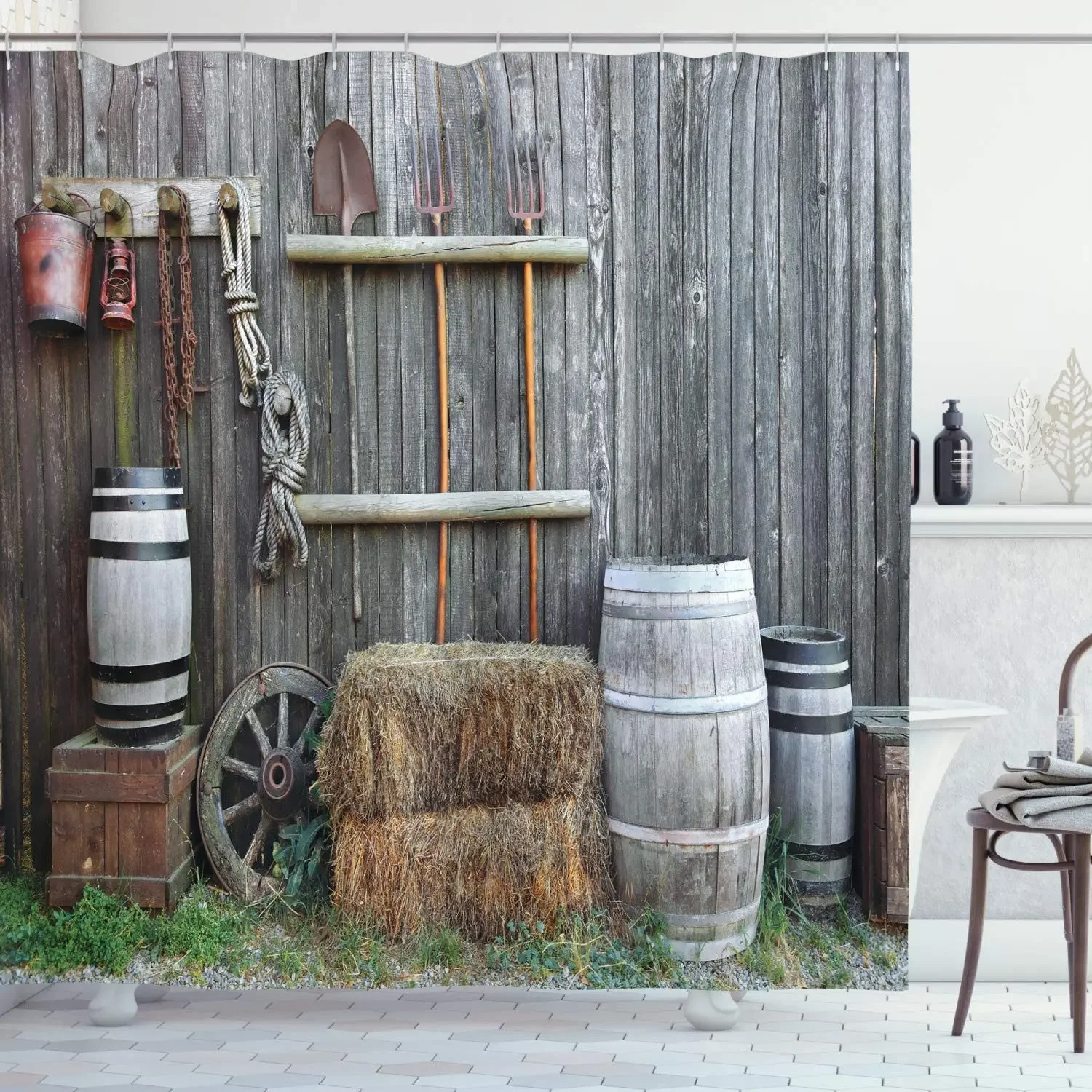 Agriculture By Ho Me Lili Shower Curtain Western Wooden Barn Countryside Bucolic Rural House Folk Vintage Scenery