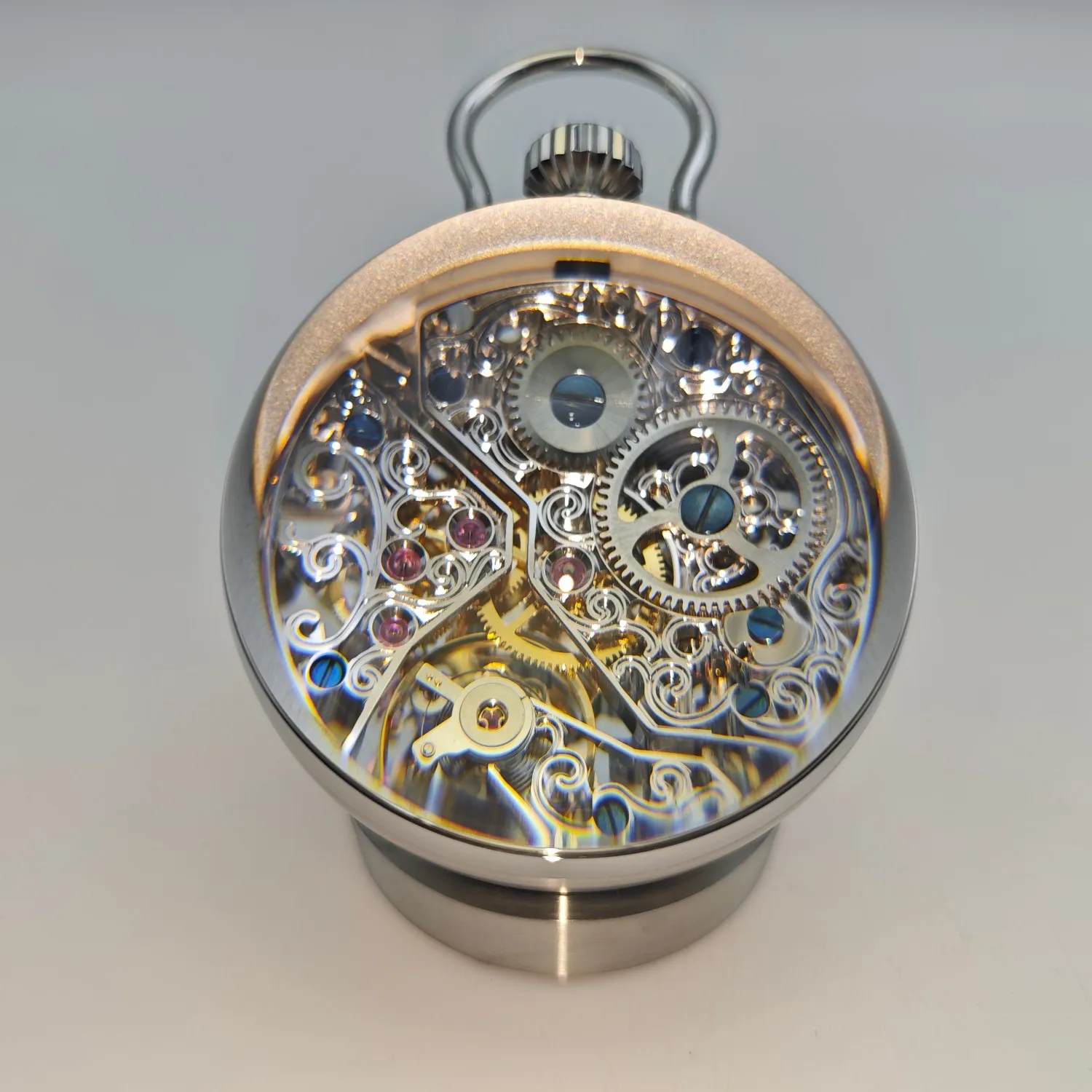 ROKATIE 65mm Crystal Ball Skeleton Watch Ornament Hand-Wind Mechanical Movement Luminous Collector's Art Decoration Pocket Watch