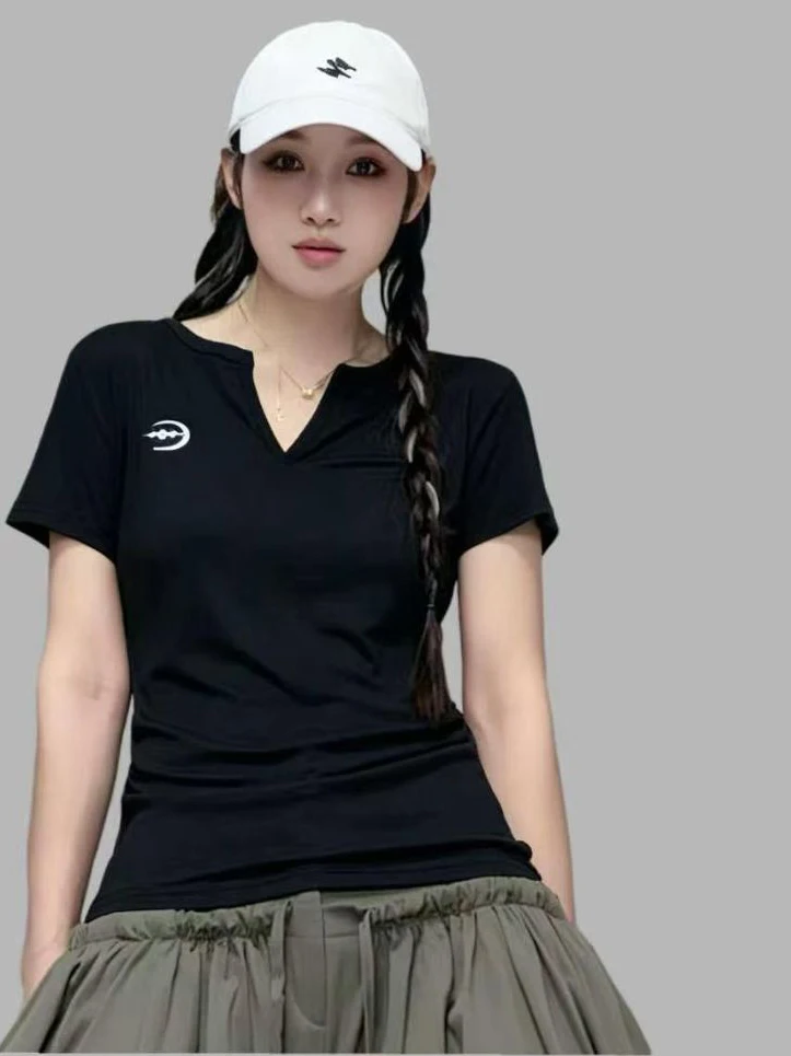 summer-new-fashionable-loose-slimming-v-neck-short-sleeve-t-shirt-women's-design-inspirational-cotton-square-dance-top