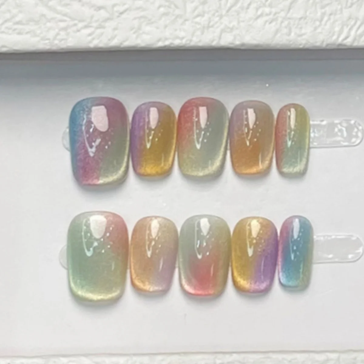 

10pcs Simple Colorful False Nails Tips Sweet Cat's Eye Short Ballet Handmade Fake Nail Art Finished Detachable Press on Nails
