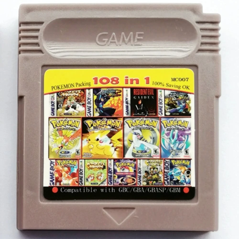 GBC Spiel-Kombi Pokémon-Serie 61in1 108in1 Videospiel-Kassette, Englische Version für GBC/GBA/SP/GBM