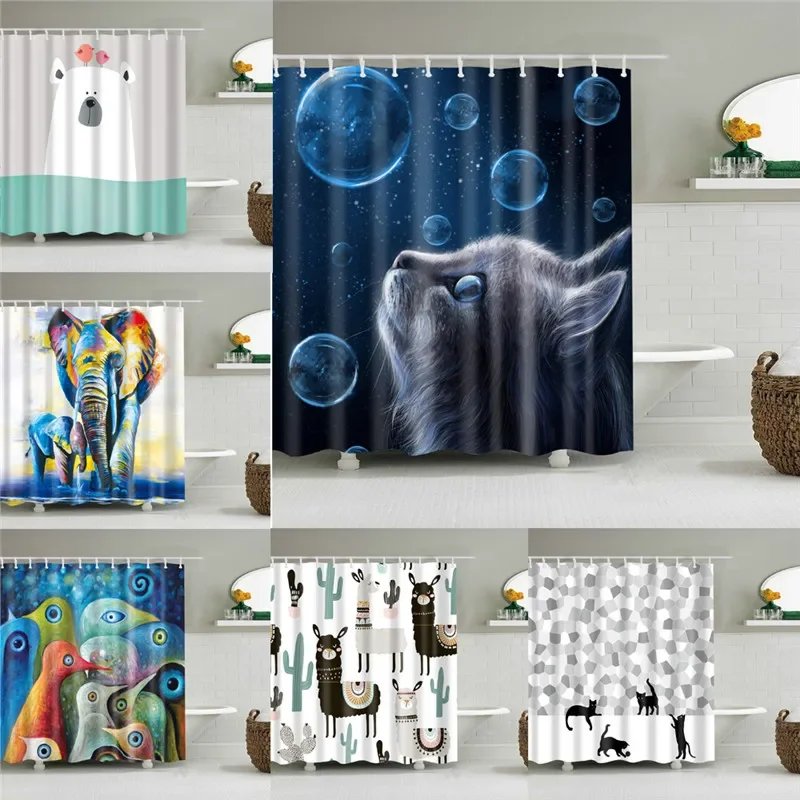 

Animal Cat Elephant Print Waterproof Shower Curtain Waterproof Shower Curtain Bathroom Decor Home Decor cortina de la ducha